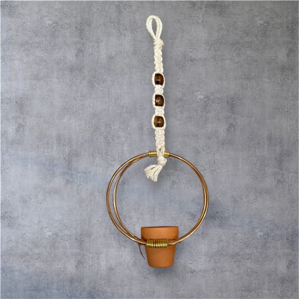 Tiny Tan and Gold Hanging Planter